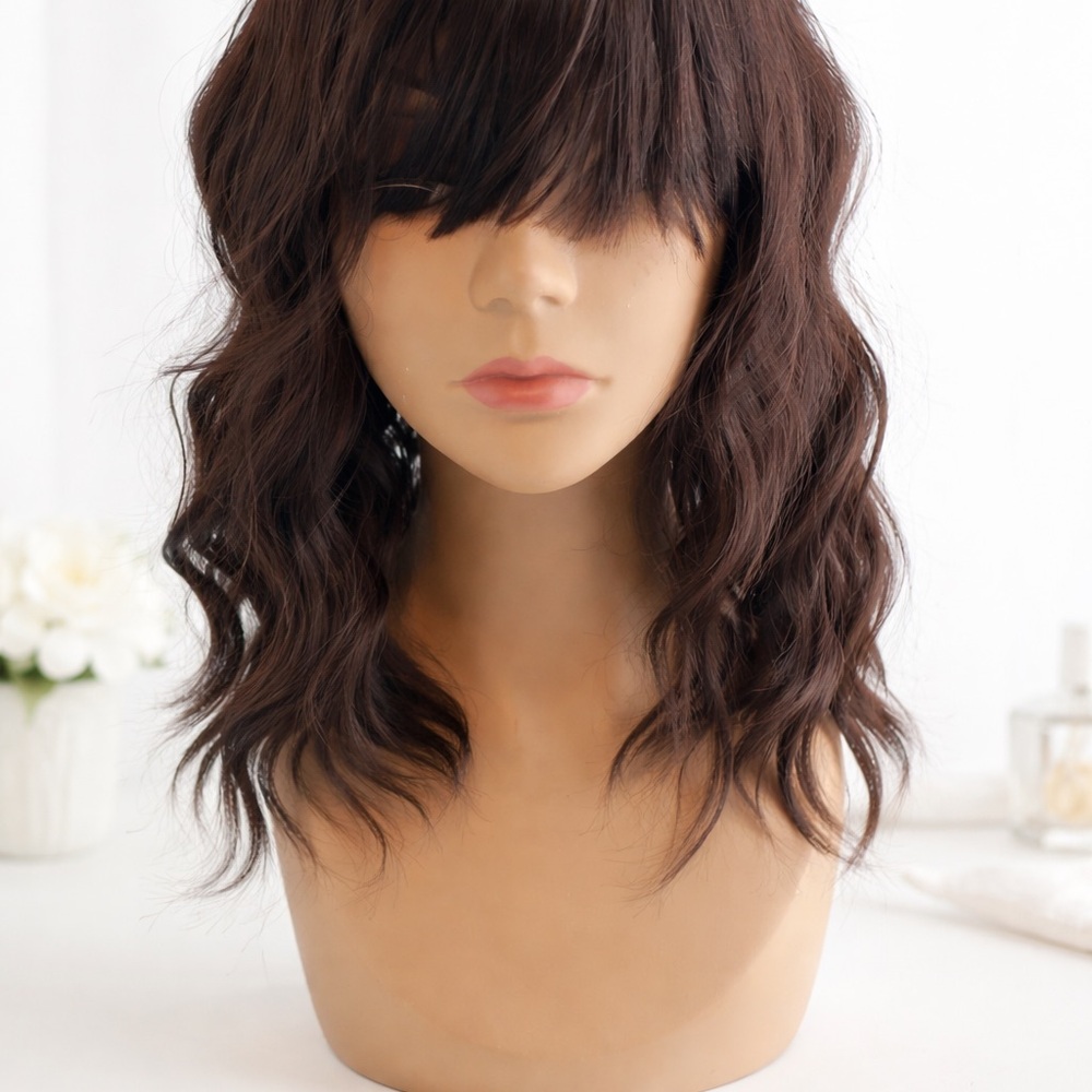 14” Wavy Synthetic Wig with Bangs | Light Brown | Soft Natural Look Women’s Wig